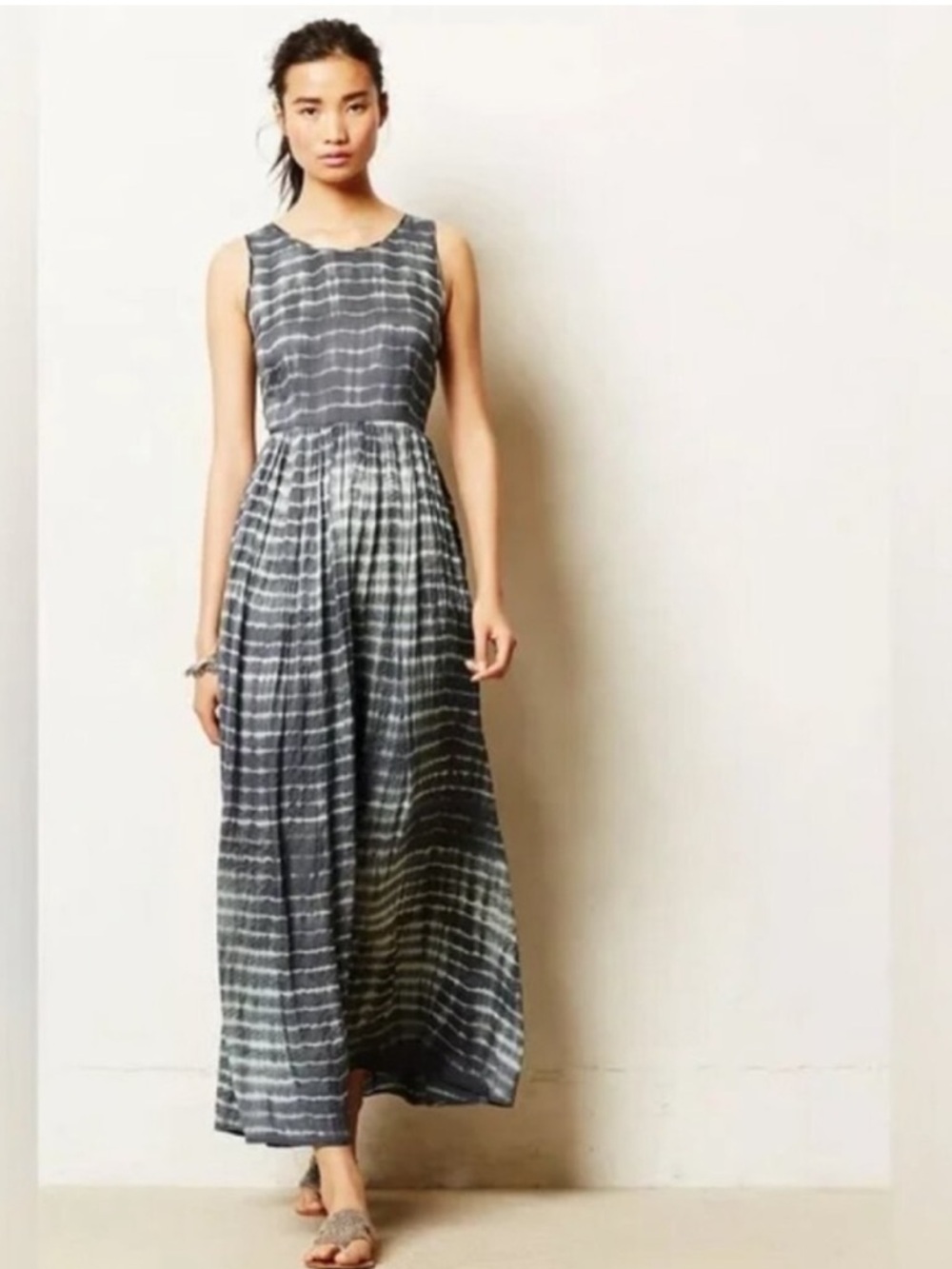 Anthropologie NEUW Size Medium Shibori Gray Tie Dye Maxi Dress